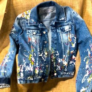 Calvin Klein Jean jacket, splatter paint detail